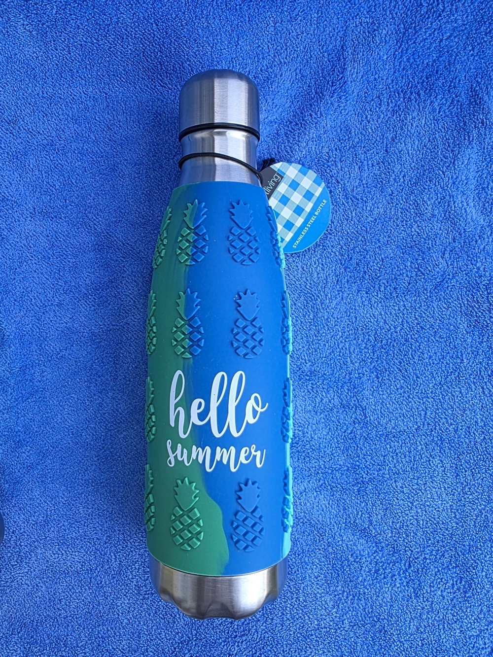 Smart Living Blue and Green "hello summer" Pineapple Insulated Bottle